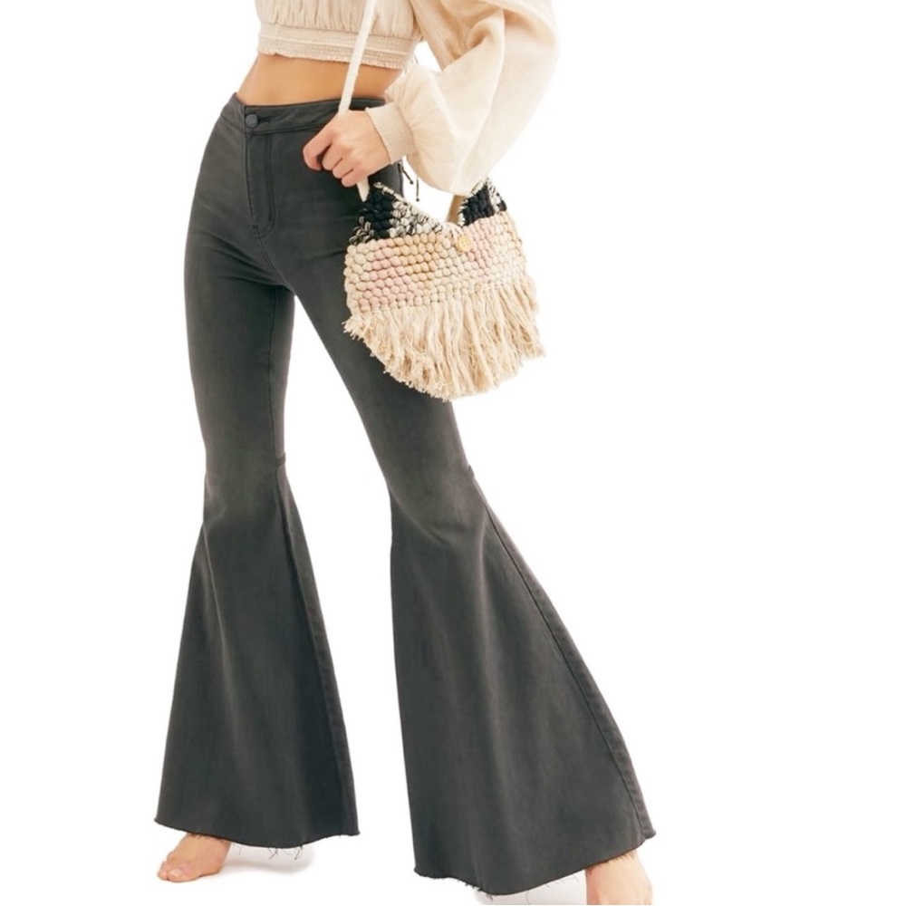 Free People High Waist Flare Jeans in Smoke Stack